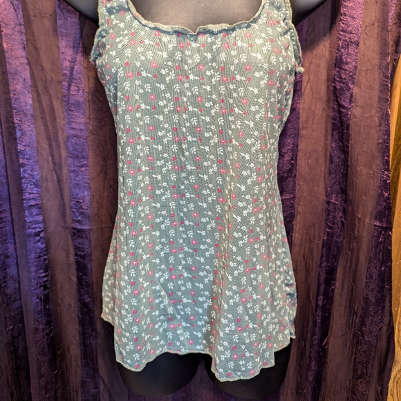 Ditsy Floral 🌺 Flowers Sheer Mesh Olive Tank Top Med - Picture 3 of 6